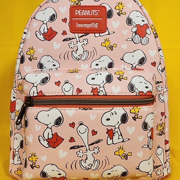 Loungefly Peanuts Snoopy & Woodstock Valentine\'s Day Heart AOP Mini Backpack NEW main image 10